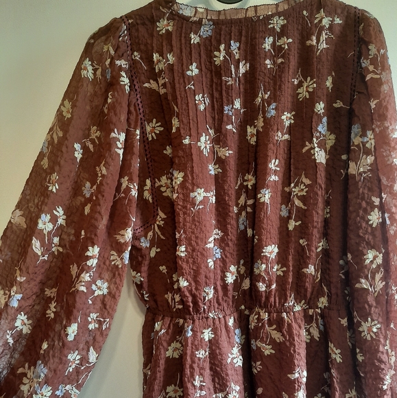 Madewell Norma Rae Floral Print Long Sleeve Dress In Dark Merlot - Picture 15 of 16